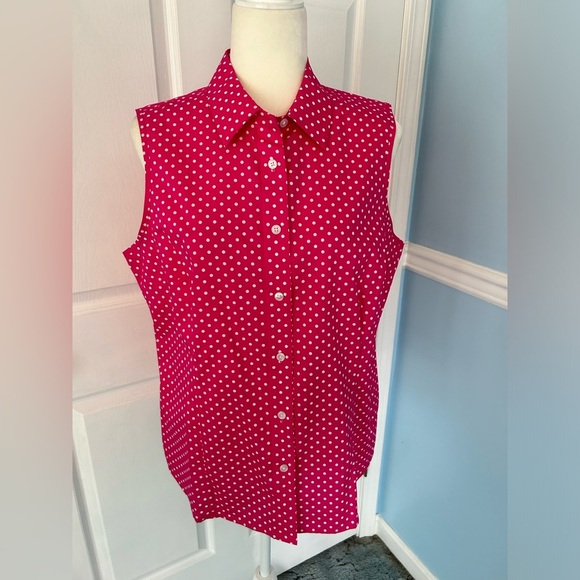 Jones new york signature blouse top shirt woman size large polka dots - Picture 1 of 4
